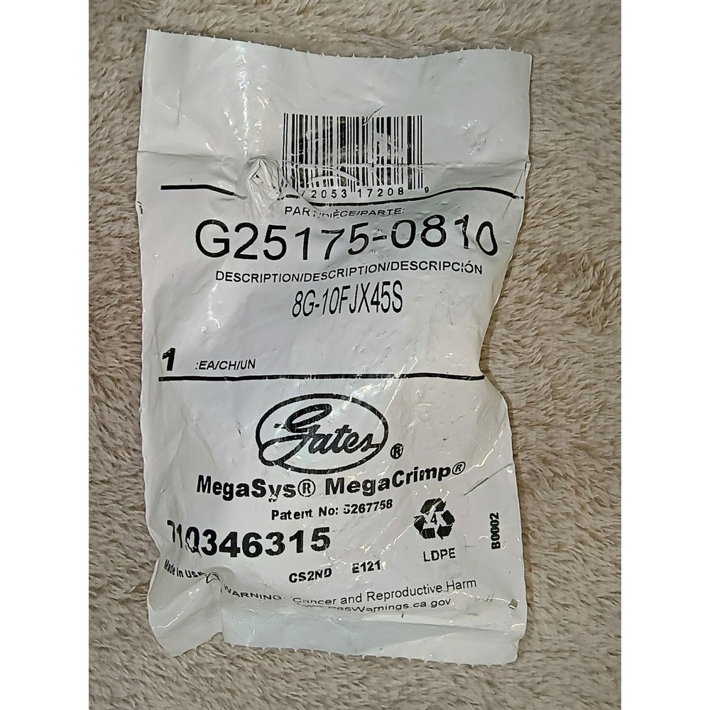 Gates‎ G25175-0810 MegaSys MegaCrimp 8G-10FJX45S Hydraulic Hose Fitting